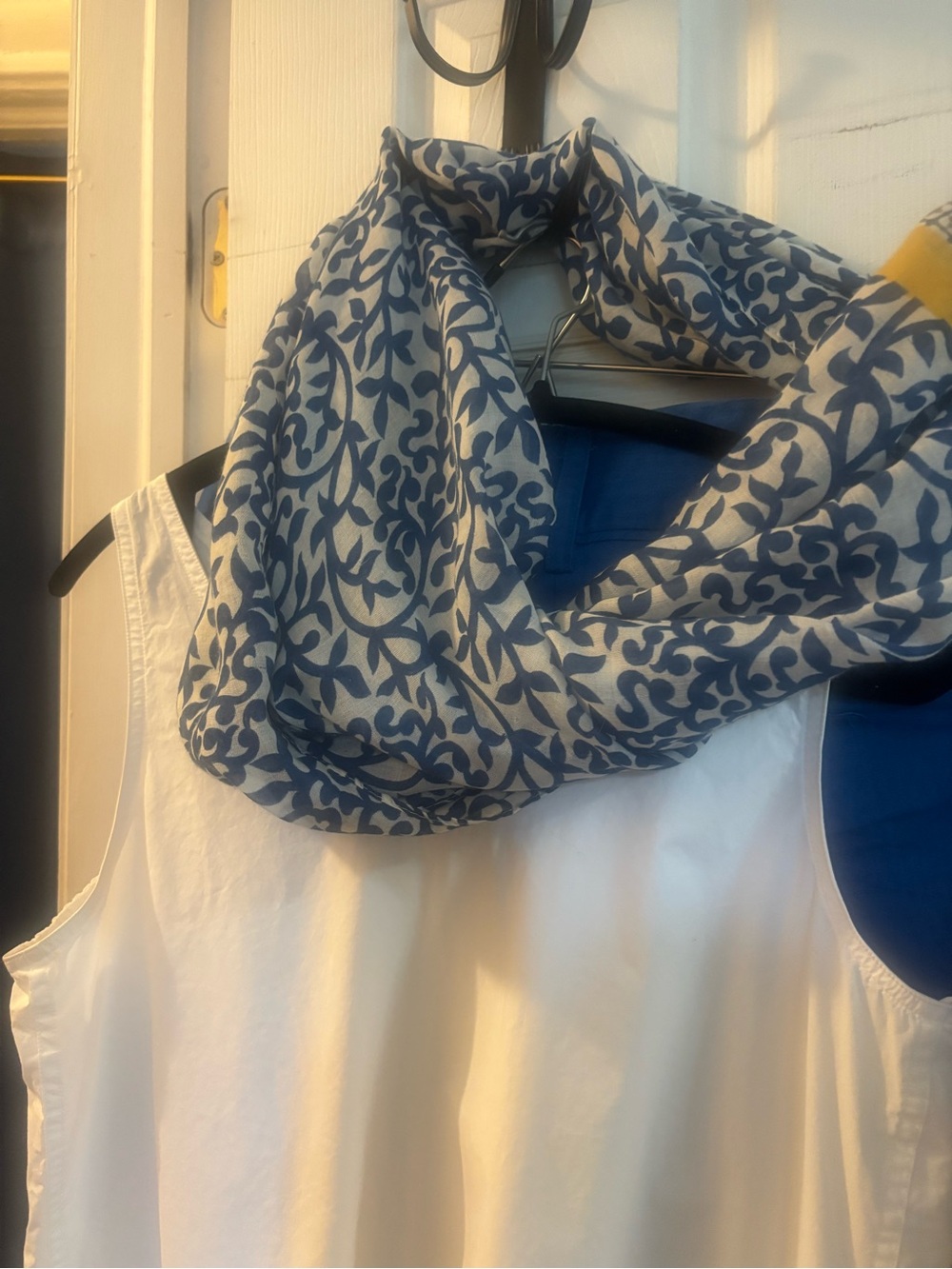 Blue and White Printed Infinity Scarf
